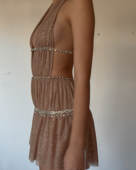Shiny Halter Deep V Tulle Beaded Short 7th Grade Homecoming Dress Sexy Cocktail Dress D617