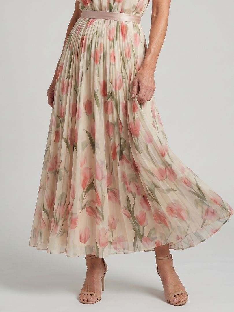 Floral Halter Neck Pleated Belted Maxi Dress 5