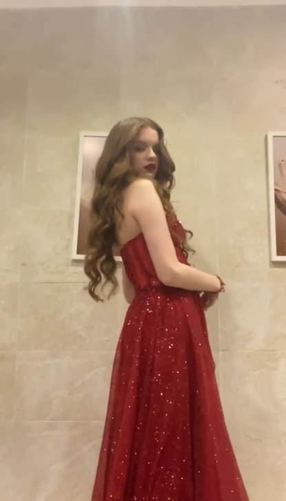 Sparkly Red Strapless Tulle Sequin Slit A Line Long Party Dress Formal Evening Gown D819