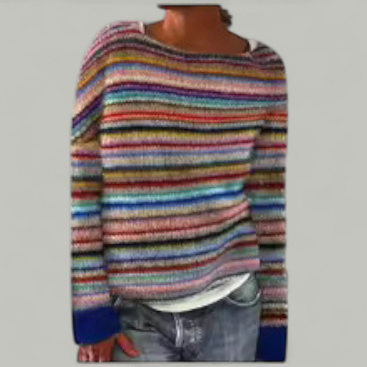 Boat Neck Long Sleeve Striped Knit Sweater