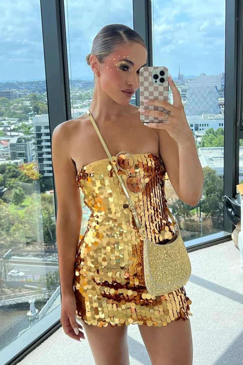 Sequin Paillette Strapless Bodycon Mini Party Dress