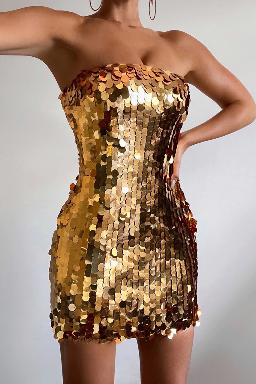 Sequin Paillette Strapless Bodycon Mini Party Dress - View 3