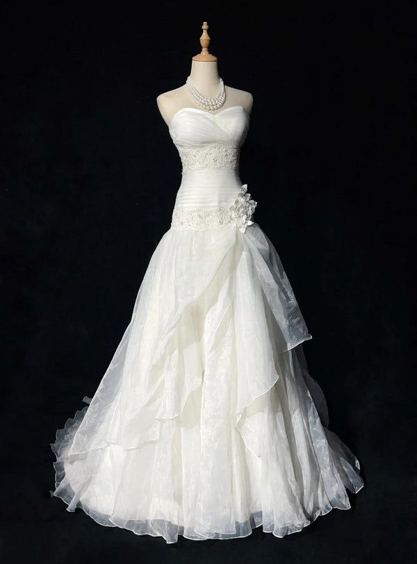 Classy Strapless White Tulle Appliques Mermaid Long Party Dress Princess Birthday Prom Dresses D1680