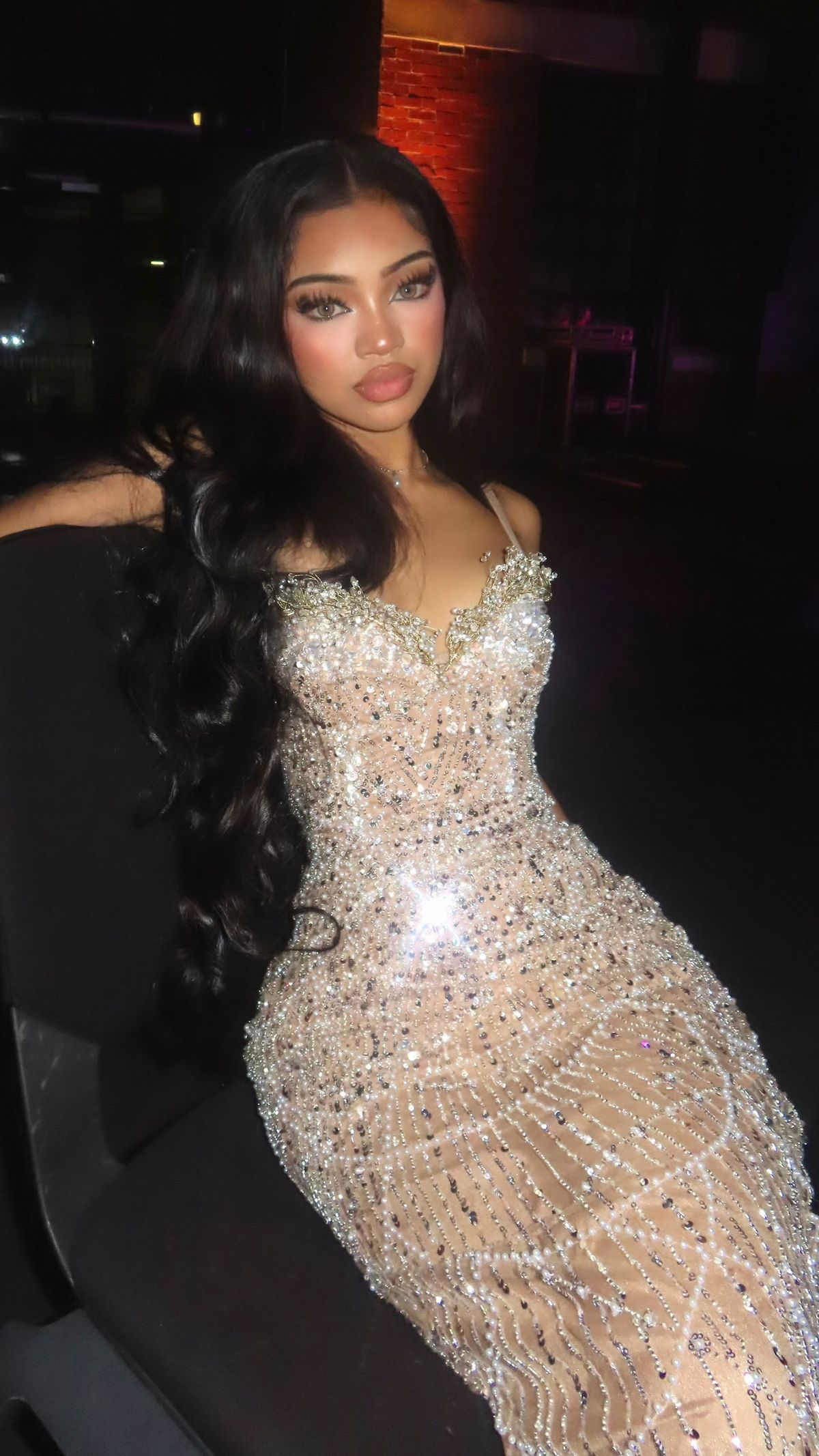 Gorgeous Spaghetti Straps Champagne Sequin Beaded Mermaid Prom Dress Long Evening Gown D1058