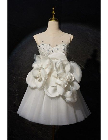 Elegant White Sweetheart Tulle Short Homecoming Dress Formal Birthday Outfits With Flowers S638