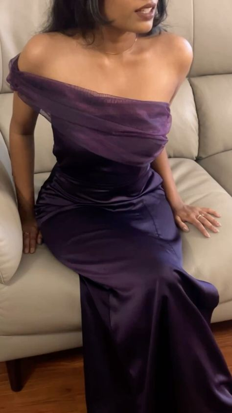 Sexy One Shoulder Satin Mermaid Evening Dress Purple Long Wedding Guest Dress D1353