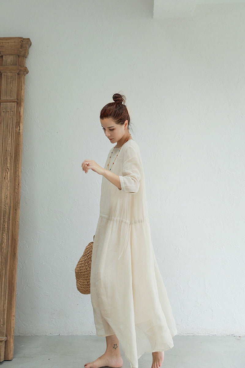 Organza Crew Neck Half Sleeve Tiered A-Line Midi Dress