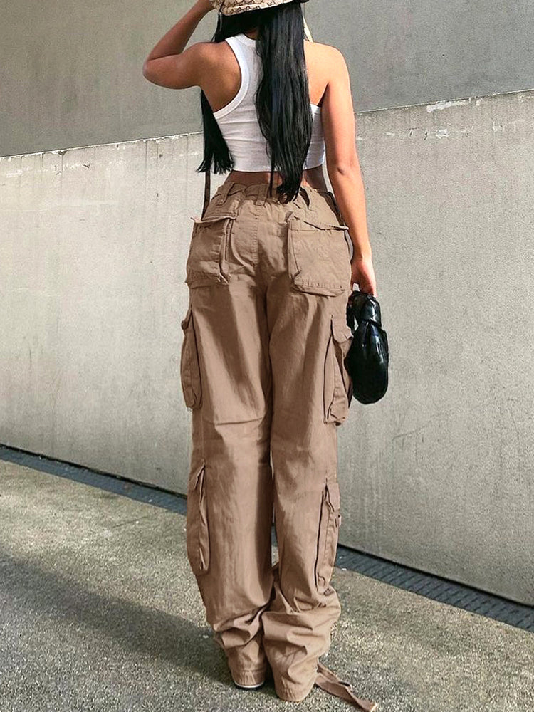 Ruched Big Pockets Cargo Jeans