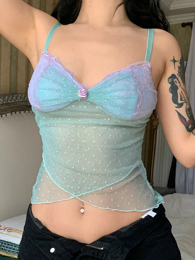 Floral Dot See-Through Crop Top
