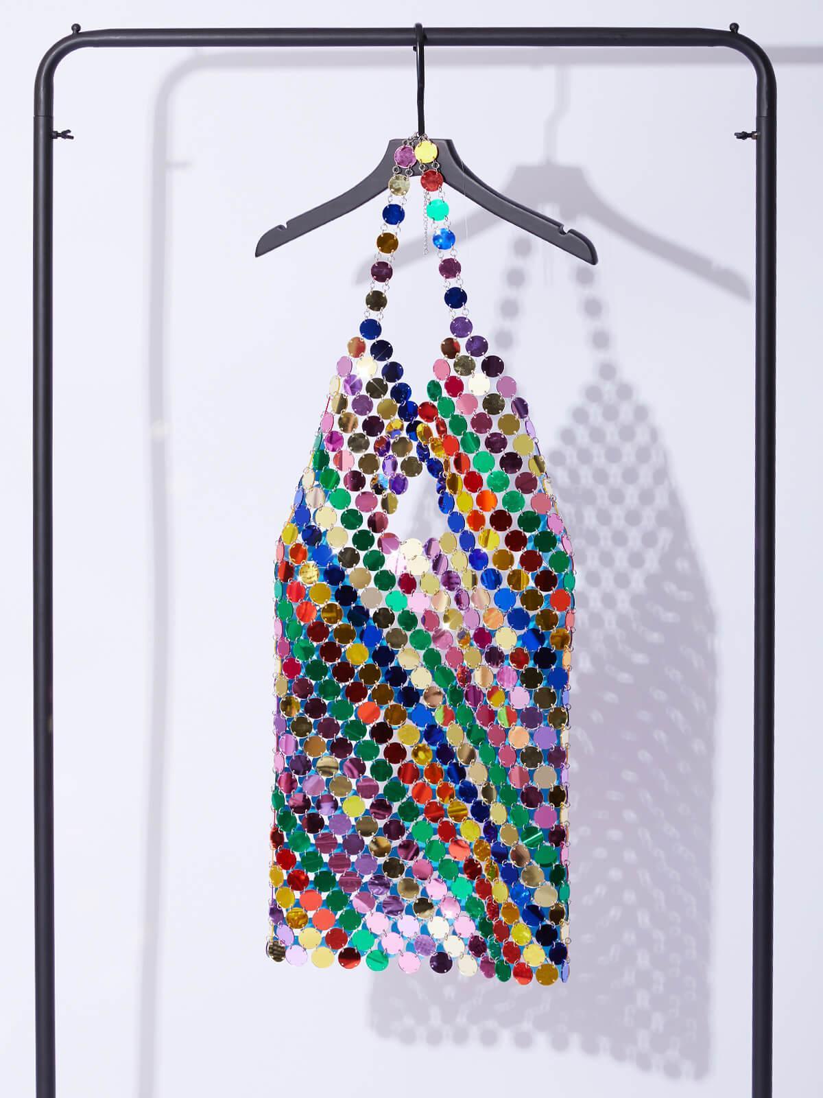 Raquel Cutout Chainmail Mini Dress In Rainbow