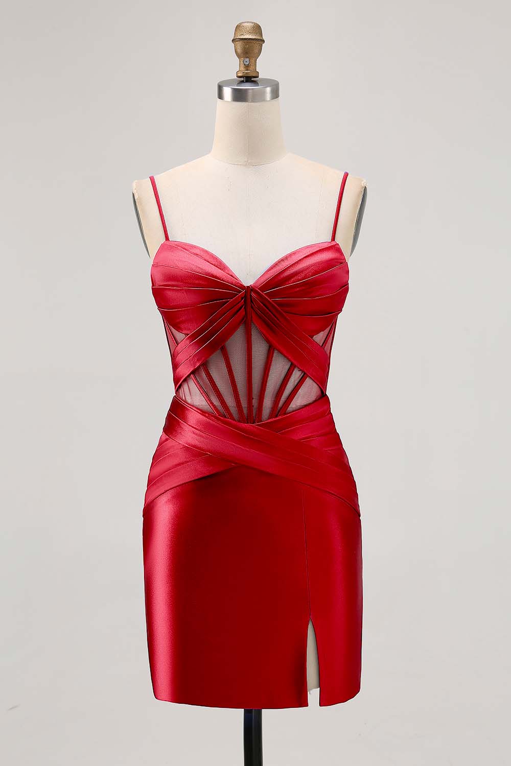 Royal Blue Satin Tight Ruched Corset Short Homecoming Dress with Slit