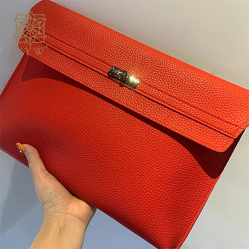 Simple Red PU Leather Envelope Clutch Bag for Women
