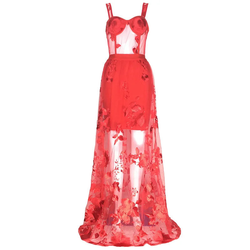 Red Lace Backless Christmas Party Dress - Fashionpara