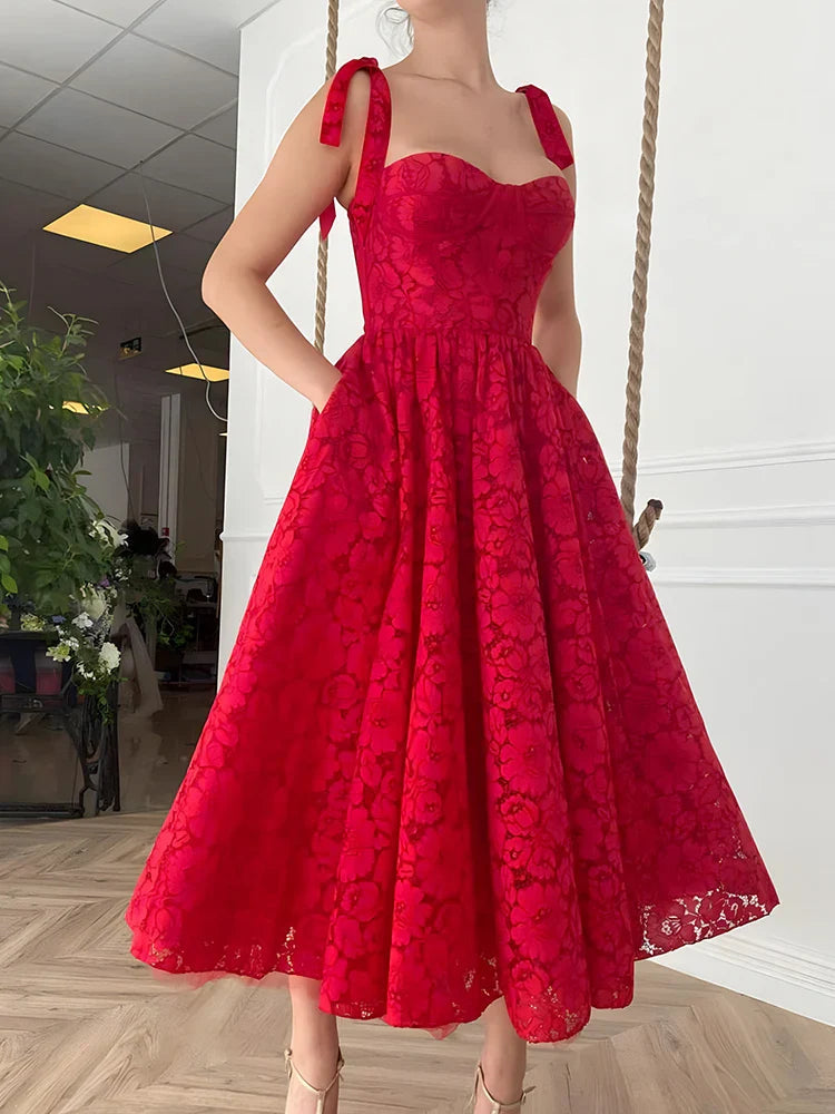 Red Long Vacation Beach Sundress for Christmas Party - Fashionpara