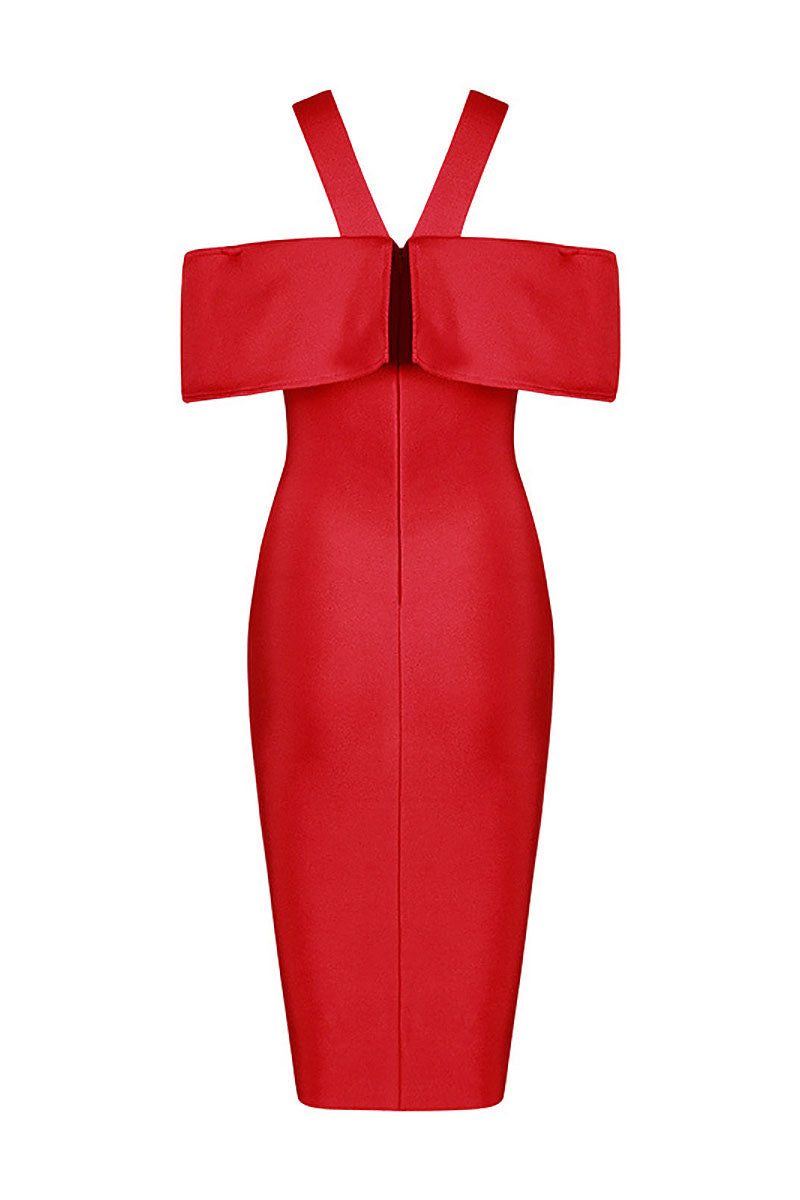 Off-Shoulder Cross-Halter Ruffle Bodycon Midi Dress 4