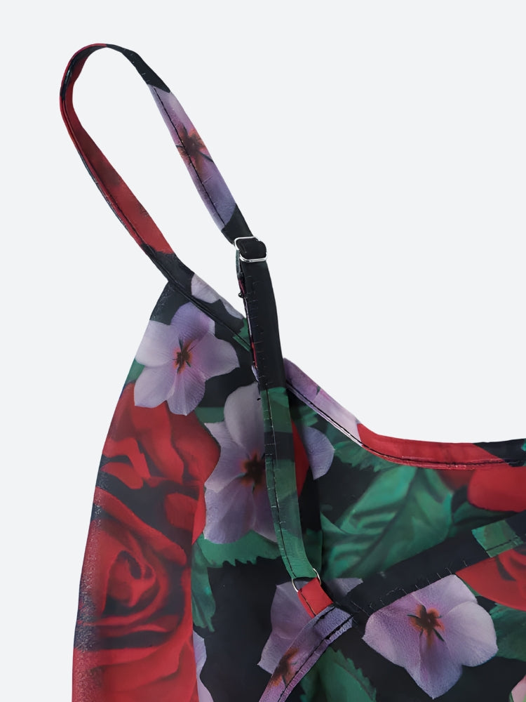 Rose Floral Print Cowl-Neck Spaghetti-Strap Slip Dress 5