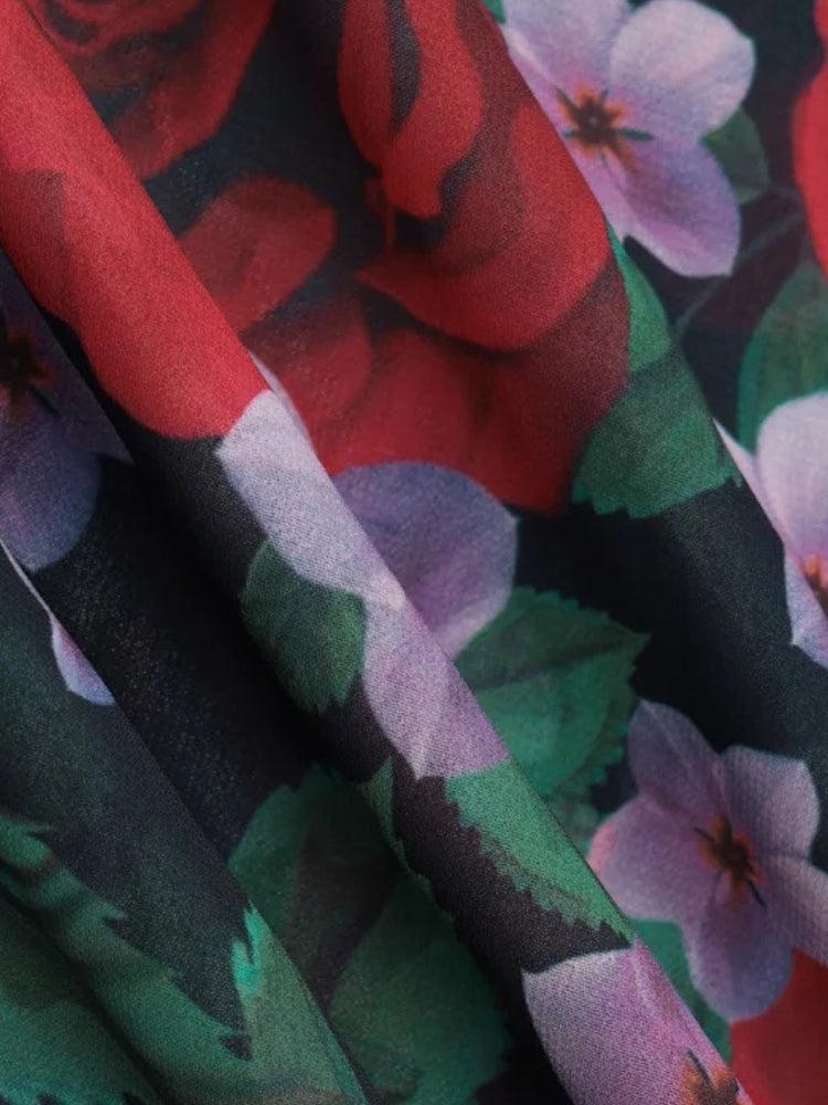 Rose Floral Print Cowl-Neck Spaghetti-Strap Slip Dress 6