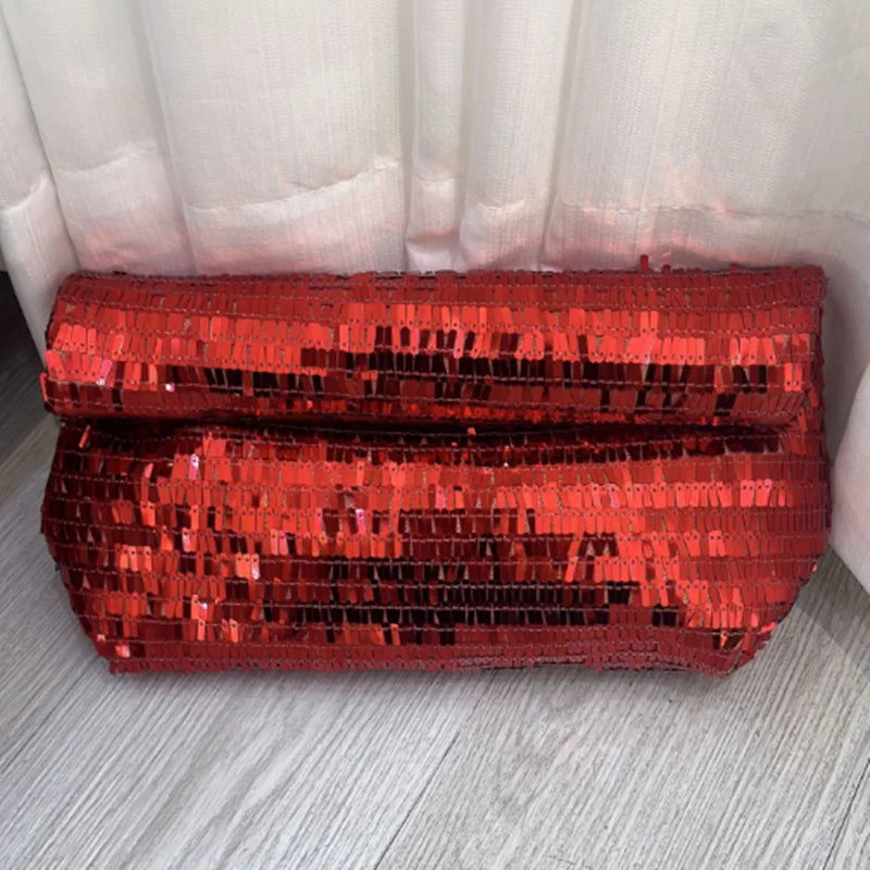 Red Sequin Leather Clutch Bag Wristlet