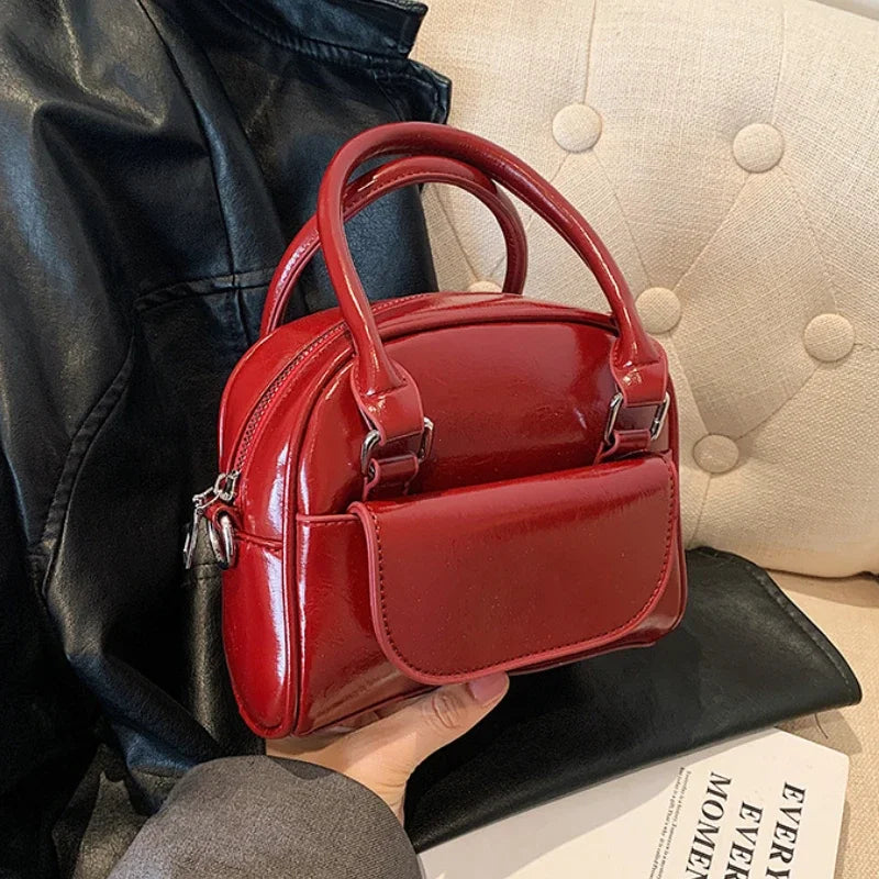 Red Solid PU Leather Underarm Shoulder Bag