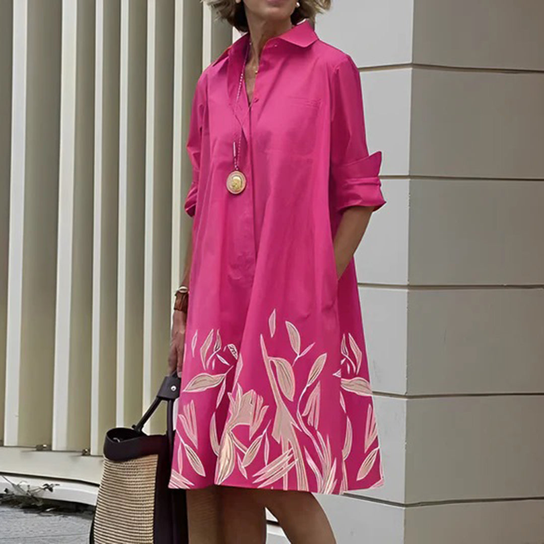 Collared Button Down Long Sleeve Pocket Oversized Shirt Midi Dress - View 6