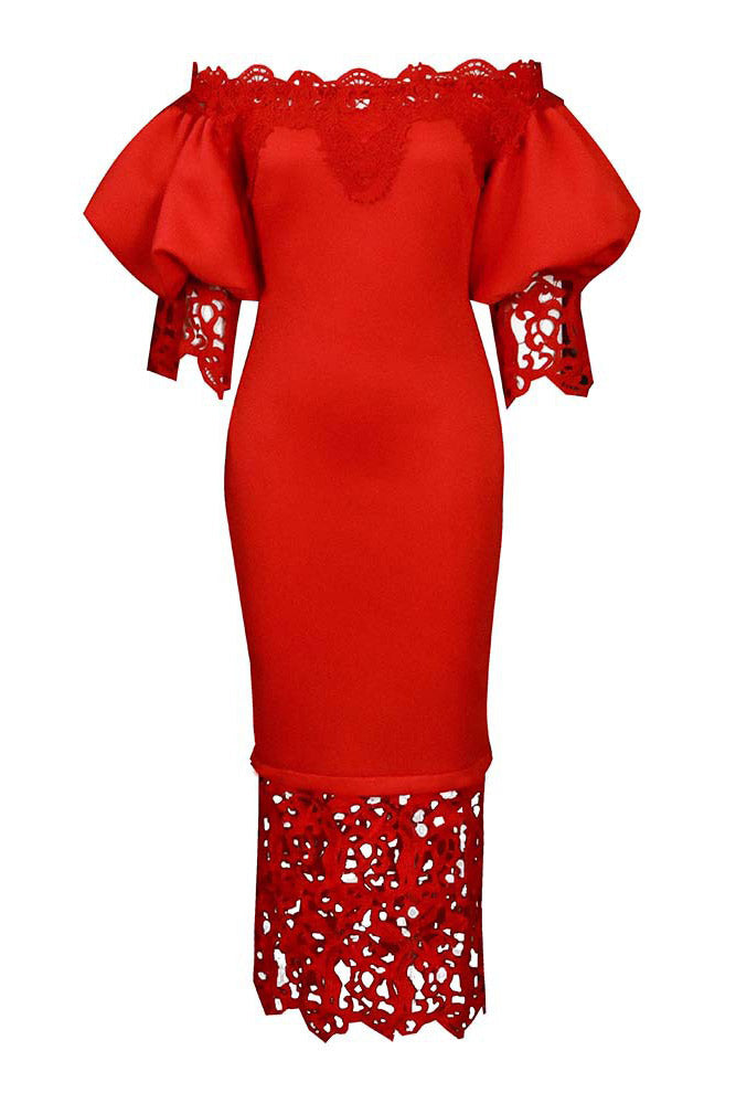 Red Off Shoulder Midi Cocktail Party Dress Fashionpara