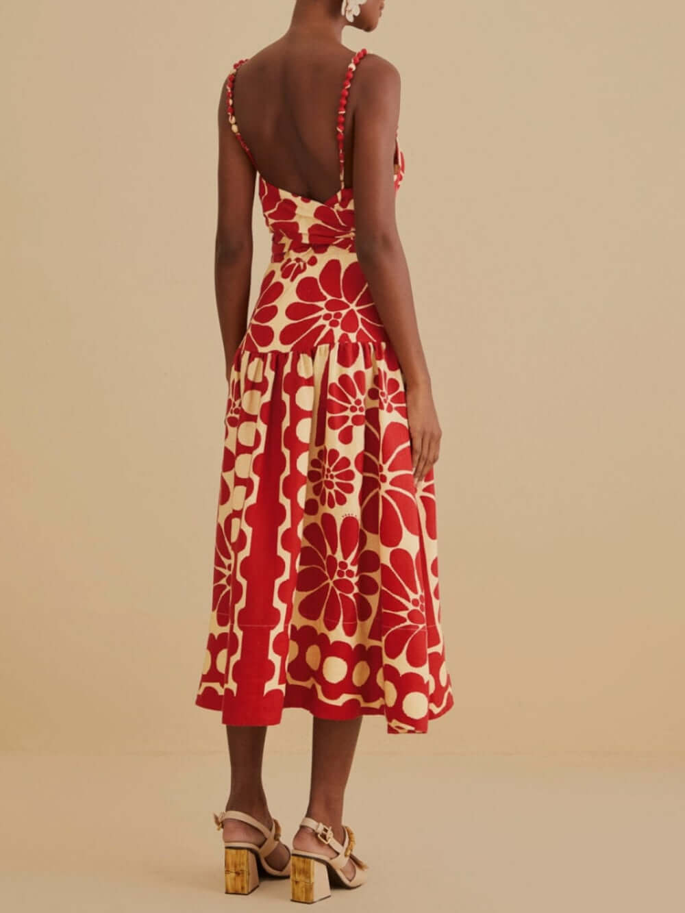 Unique Ethnic Print Beaded Suspender Midi Dress - Fashionpara