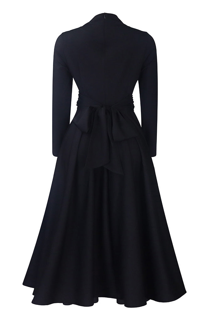 Little Black Midi A-Line Long Sleeve Dress