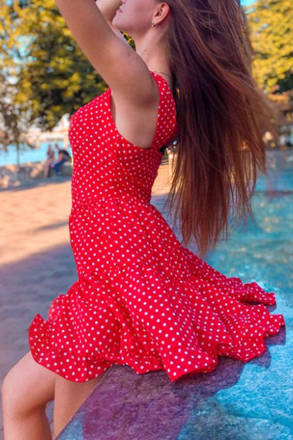 Red Polka Dot Sleeveless Mini Dress