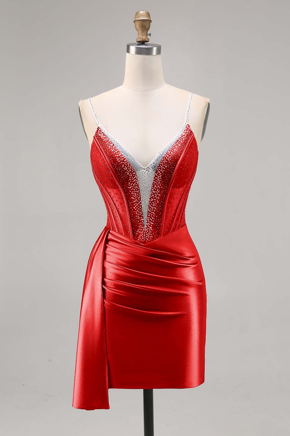 Sparkly Navy Corset Tight Satin Short Homecoming Dress with Beading