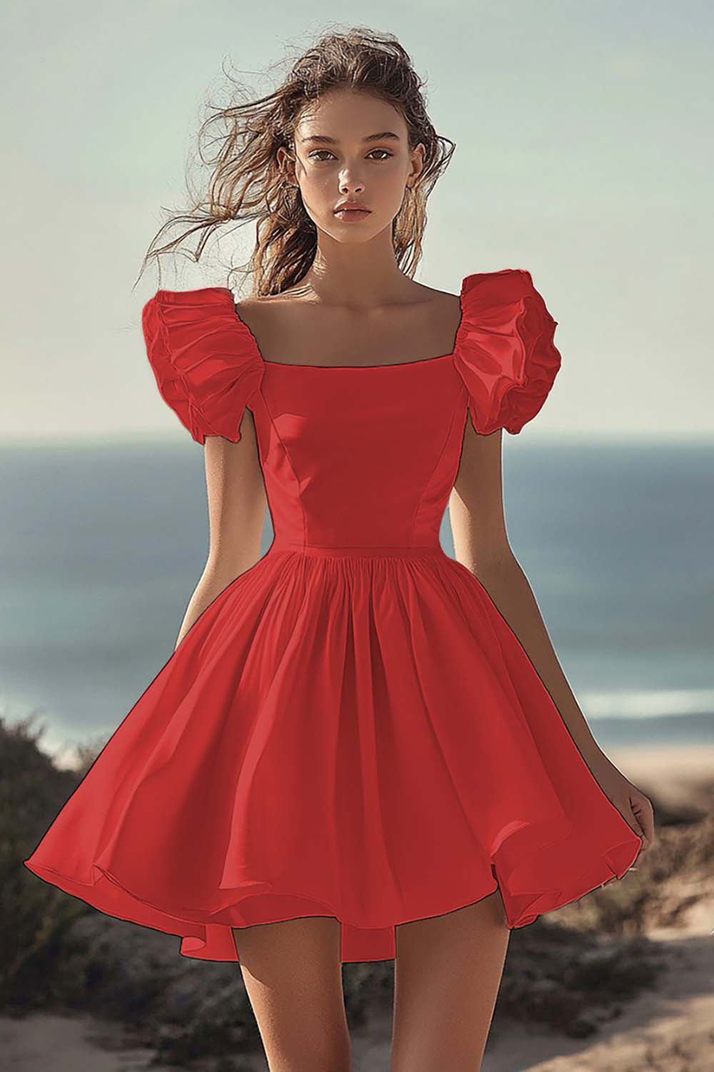White Satin Mini A Line Graduation Dress with Ruffles