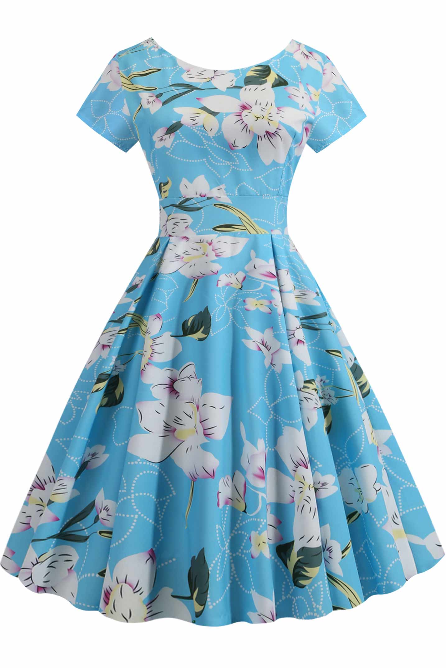 Retro Floral Print Scoop A-line Dress - Mislish