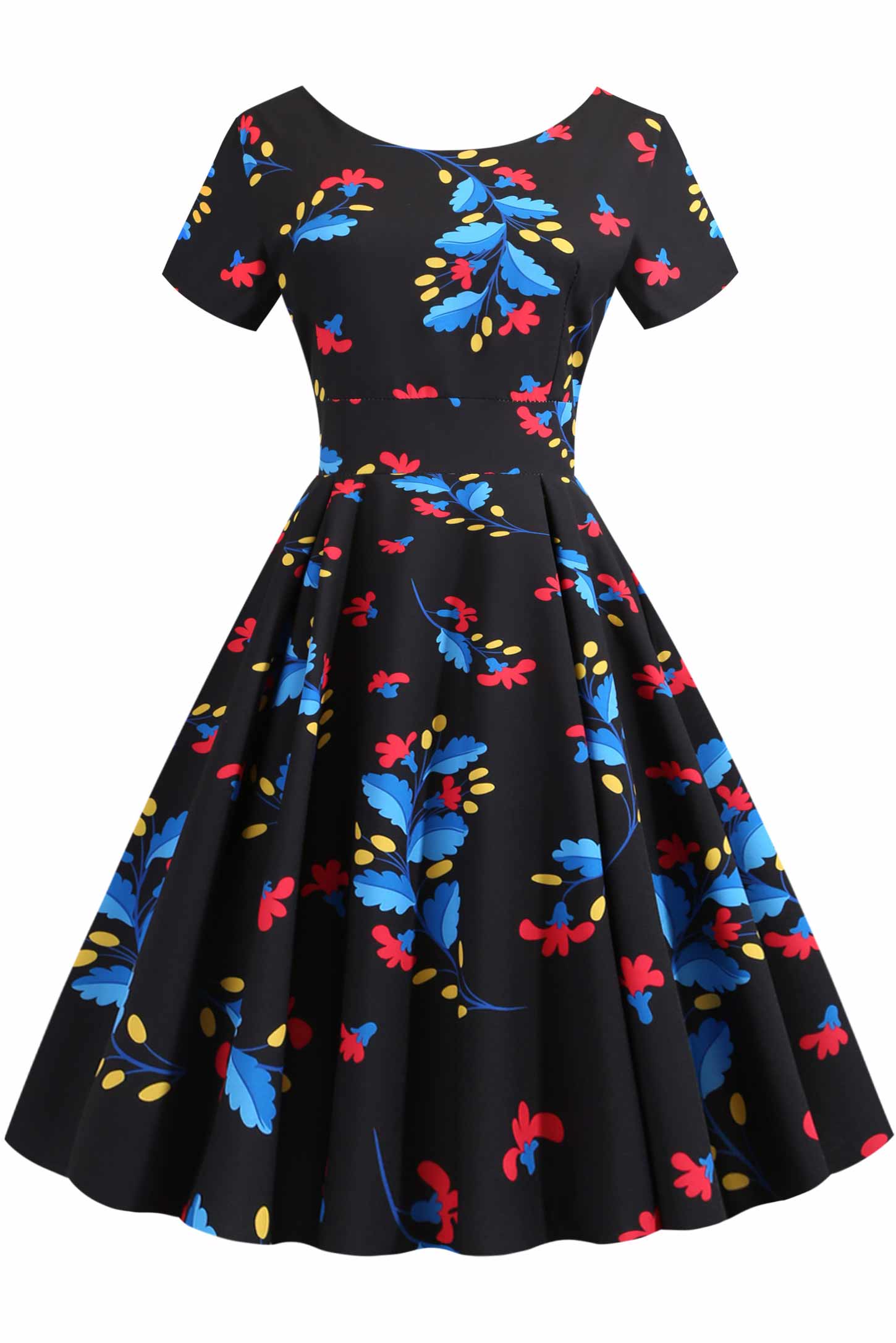 Retro Floral Print Scoop A-line Dress - Mislish