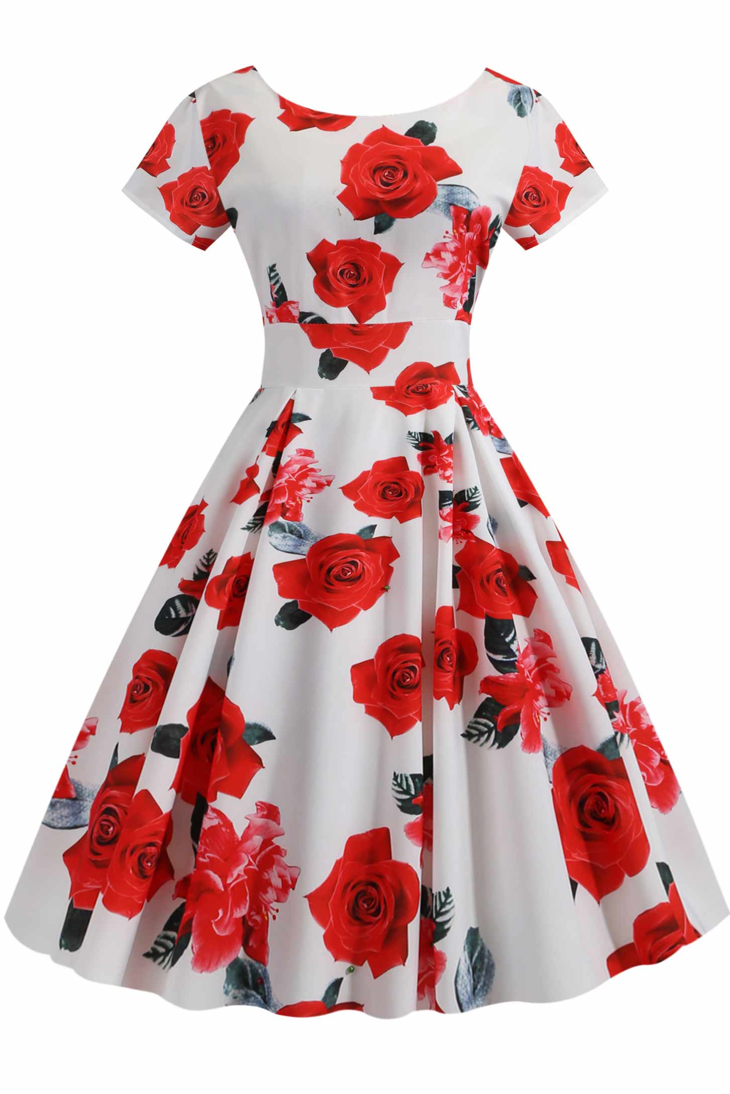 Retro Floral Print Scoop A-line Dress - Mislish
