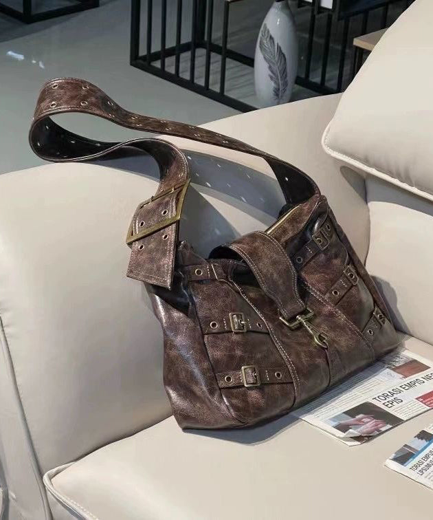 Retro Large Capacity Punk Wide Shoulder Strap Single Shoulder Bag