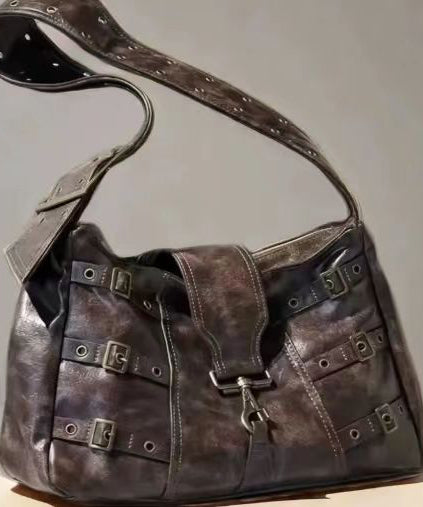Retro Large Capacity Punk Wide Shoulder Strap Single Shoulder Bag
