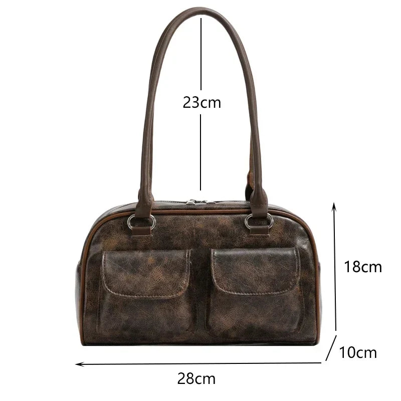 Retro Double Pockets Small Shoulder Bag