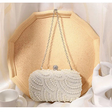 Retro Luxurious Pearl Wave Style Evening Clutch Bag