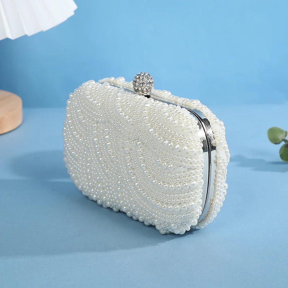 Retro Luxurious Pearl Wave Style Evening Clutch Bag