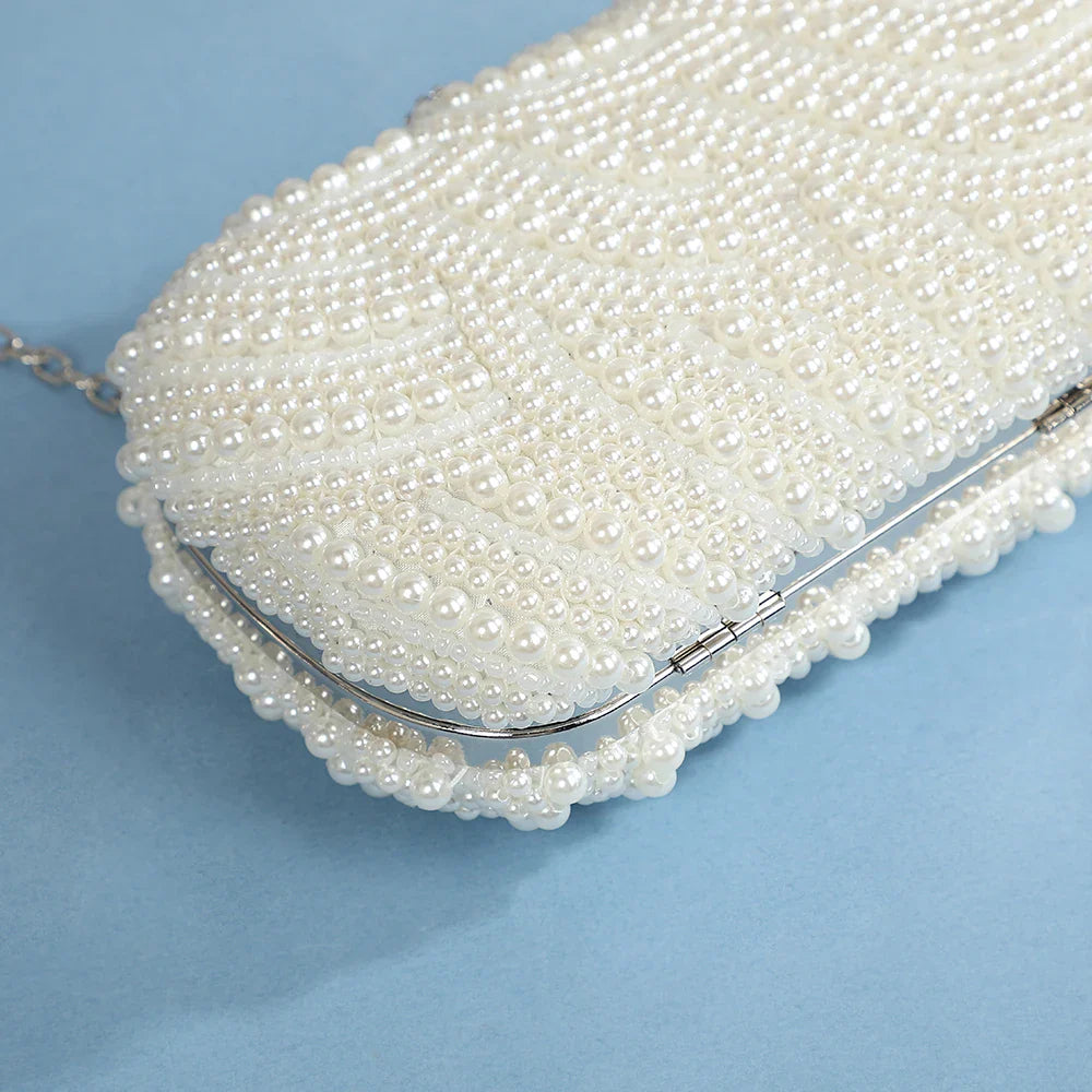 Retro Luxurious Pearl Wave Style Evening Clutch Bag