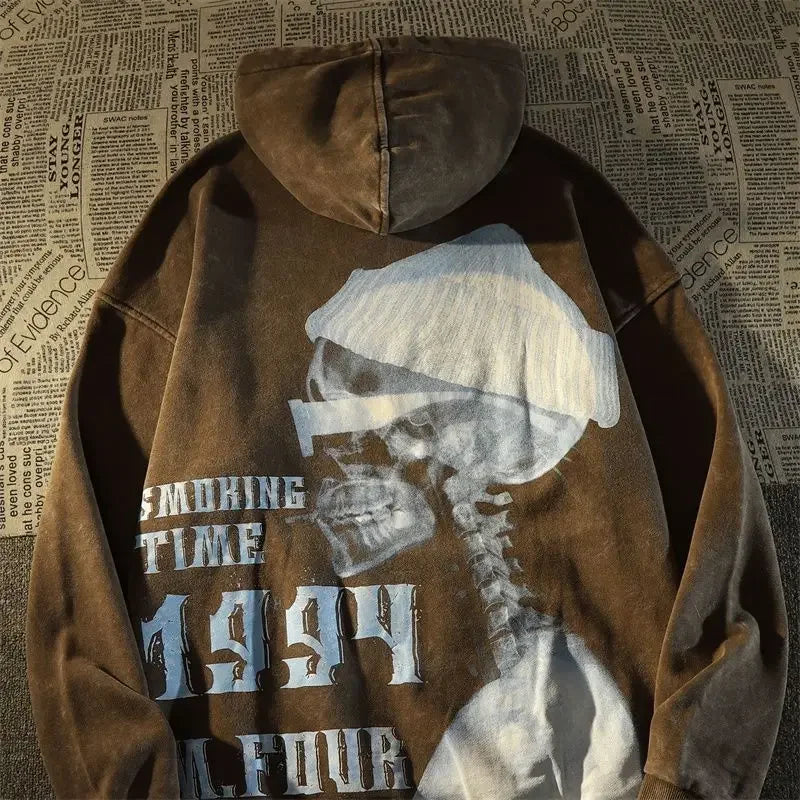Dark Wind Skull Print Casual Hoodie
