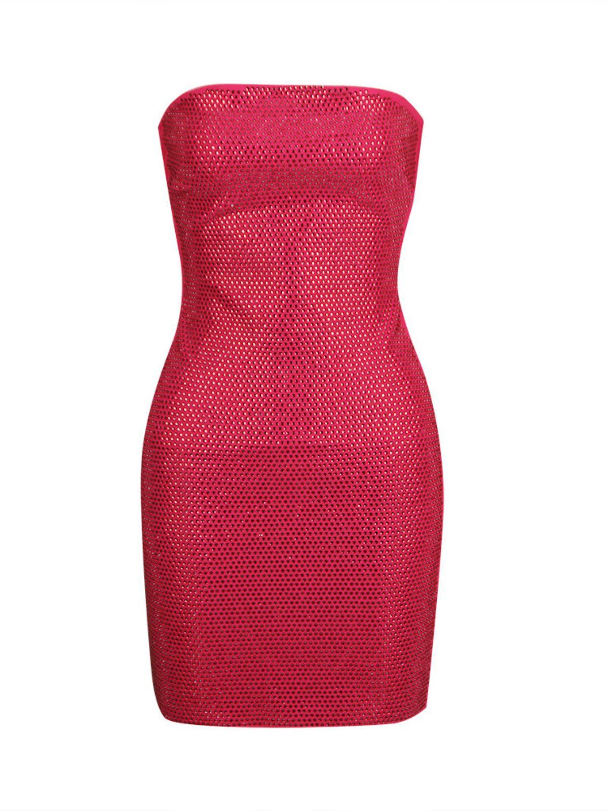 Rheya Strapless Bandage Dress In Hot Pink