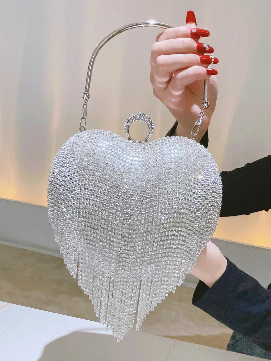 Heart Shaped Rhinestone Clutch Evening Luxury Diamond Wedding Purse