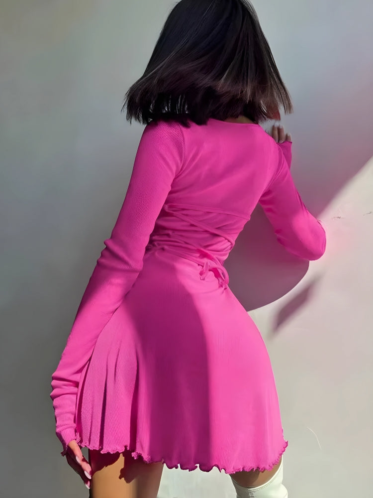 Ribbed Lace Up Mini Dress - View 2