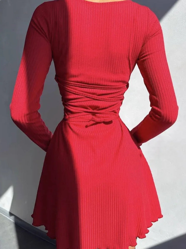 Ribbed Lace Up Mini Dress - View 6