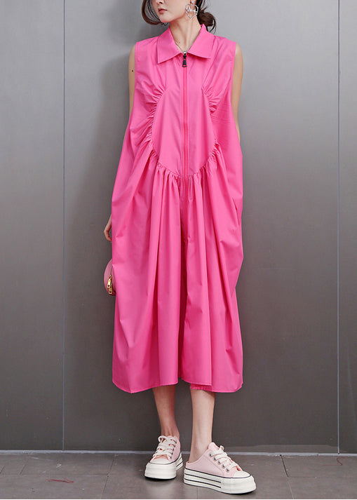 Sleeveless Collar Zip Front Curved Seam Gathered Lantern Midi Dress - View 3