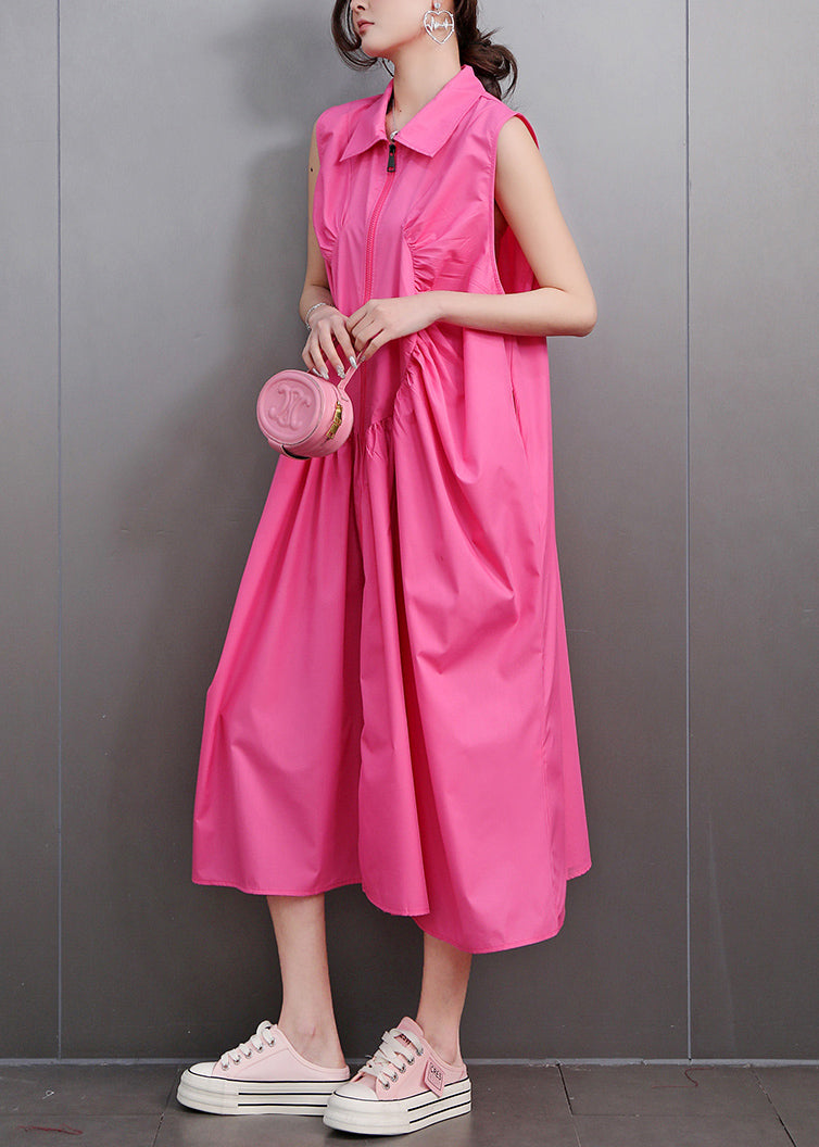 Sleeveless Collar Zip Front Curved Seam Gathered Lantern Midi Dress - View 4