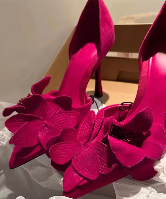Heels Suede Rose High Toe Splicing Pointed Chic Floral