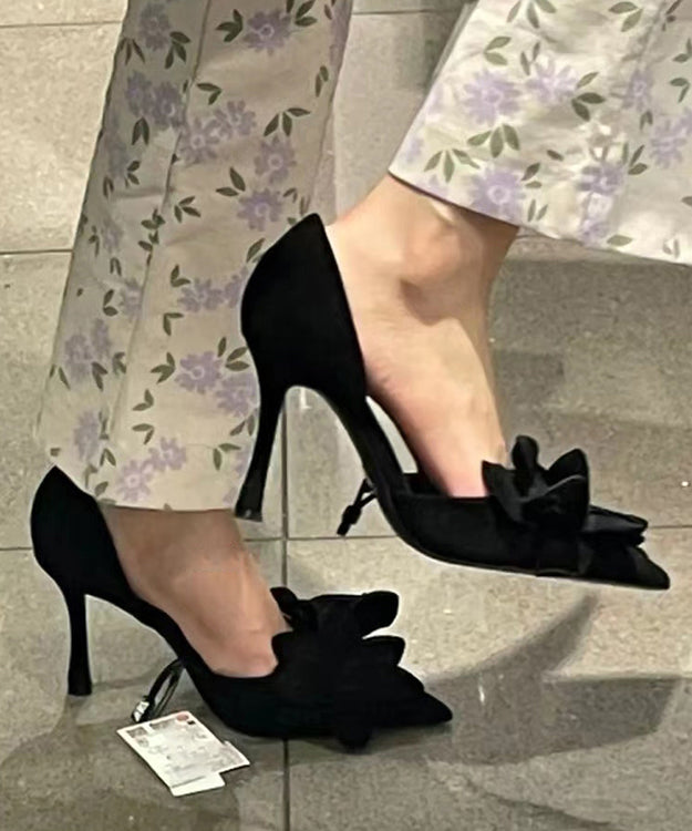 Heels Suede Rose High Toe Splicing Pointed Chic Floral
