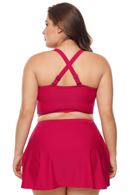 Rosy Wireless Plus Size Bikini Top and Swim Skirt Set
