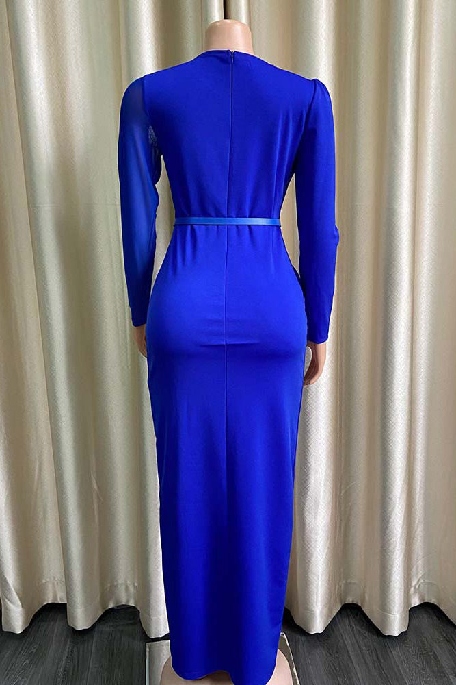 Royal Blue Long Sleeve High Slit Formal Evening Dresses - Fashionpara